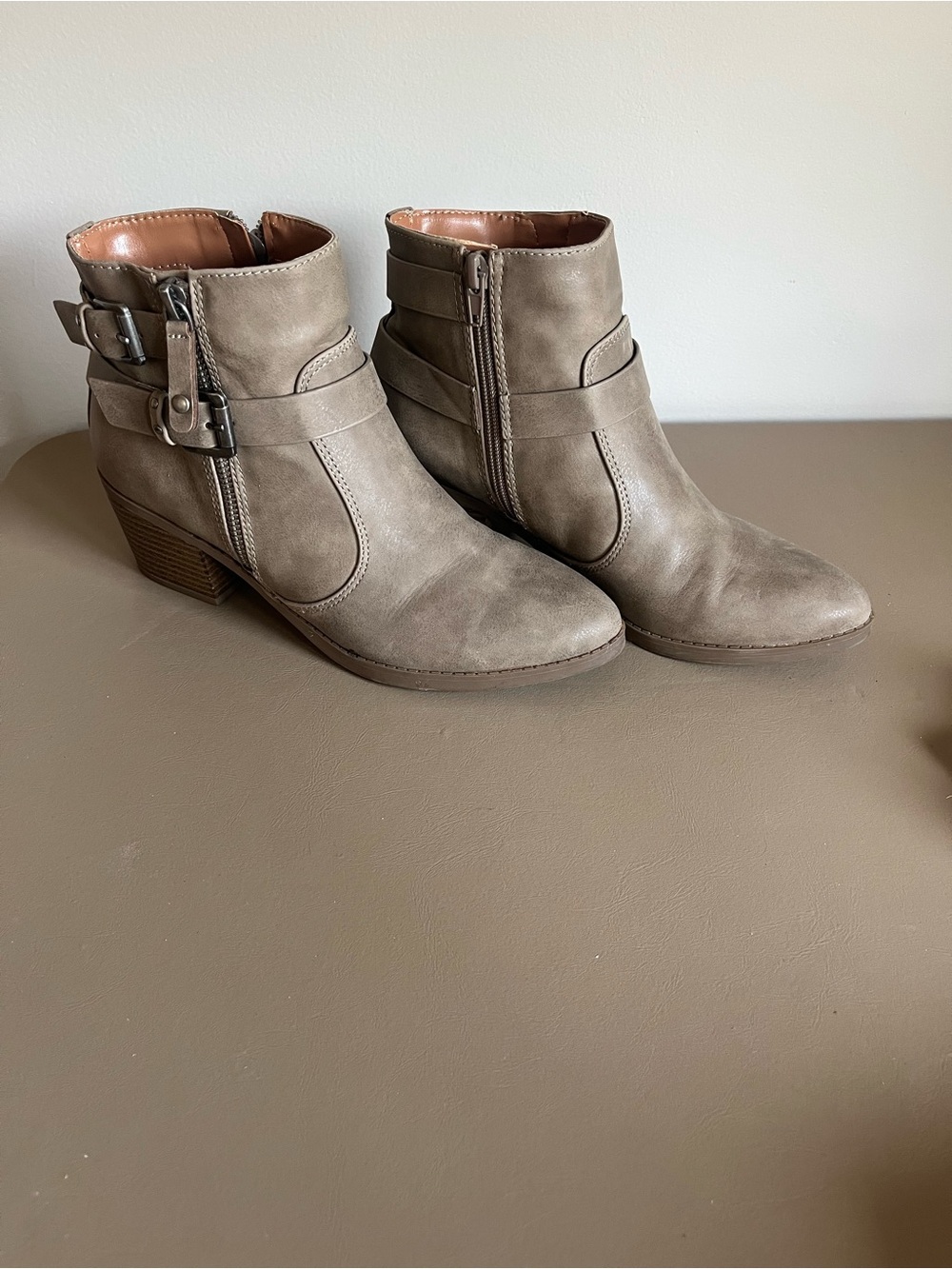 Indigo Taupe Ankle Booties with Buckle Strap